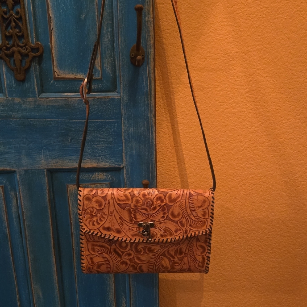 Juan Antonio Tooled Coffee Crossbody Bag